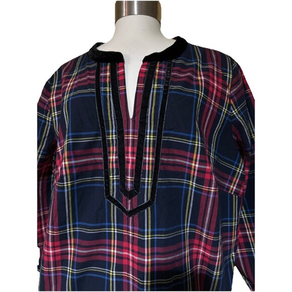 Talbots Split Neck Tunic Holiday Velvet Trim in Cabin Plaid Shirt - Women's 1X - Picture 2 of 11
